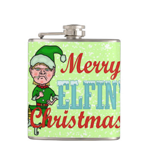 Funny Merry Elfin met Kerstmis Heupfles