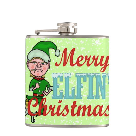 Funny Merry Elfin met Kerstmis Heupfles (Voorkant)