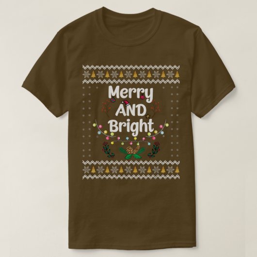 Funny Merry en Bright kerstlampje T-shirt (Design voorkant)