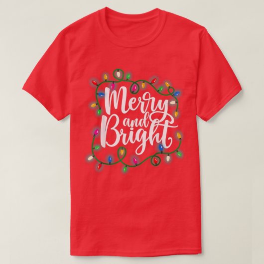 Funny Merry en Bright kerstlampje T-shirt (Design voorkant)