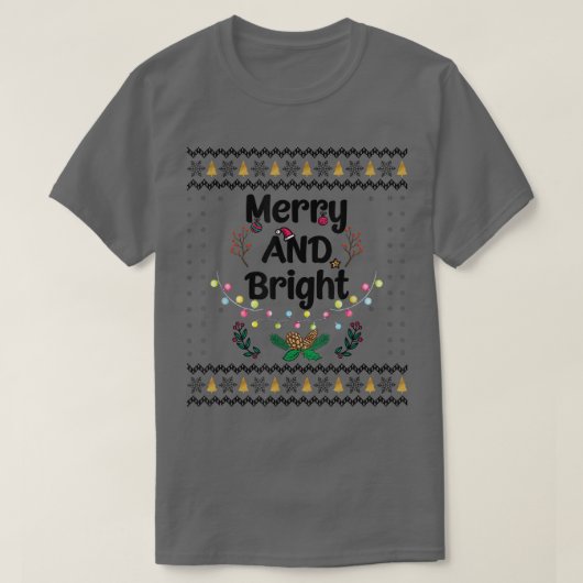 Funny Merry en Bright kerstlampje T-shirt (Design voorkant)