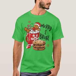 Funny Merry en Bright kerstmelk en koekjes T-shirt
