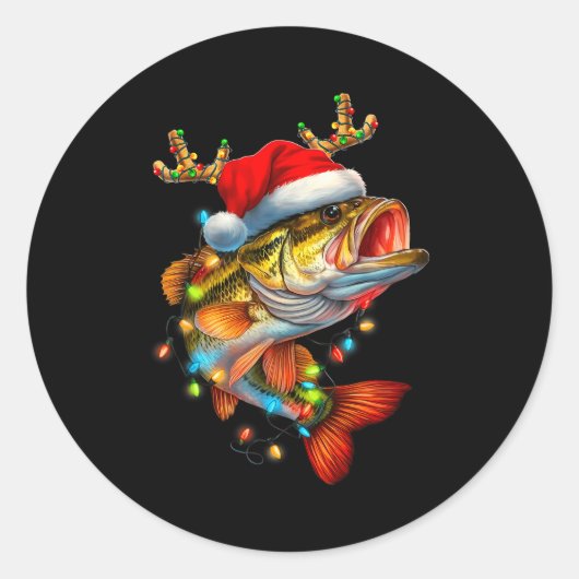 Funny Merry Fishmas B Fish Fishing Christmas Xmas Ronde Sticker (Voorkant)