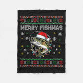 Funny Merry Fishmas B Fishing Christmas Ugly Sweat Fleece Deken (Voorkant)
