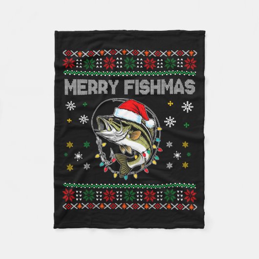 Funny Merry Fishmas B Fishing Christmas Ugly Sweat Fleece Deken (Voorkant)