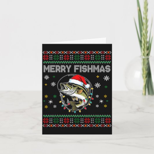 Funny Merry Fishmas B Fishing Christmas Ugly Sweat Kaart (Voorkant)