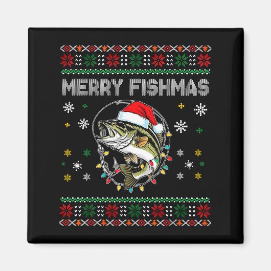 Funny Merry Fishmas B Fishing Christmas Ugly Sweat Magneet (Voorkant)