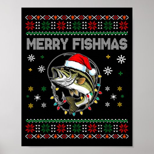 Funny Merry Fishmas B Fishing Christmas Ugly Sweat Poster (Voorkant)