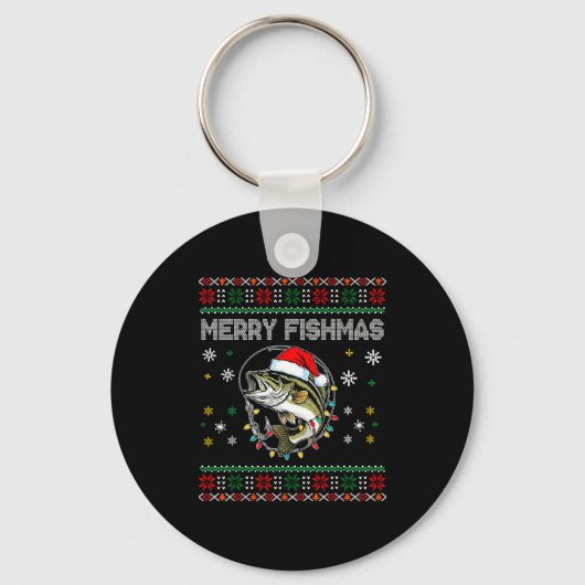 Funny Merry Fishmas B Fishing Christmas Ugly Sweat Sleutelhanger (Voorkant)