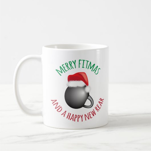 Funny Merry Fitmas en Happy New Rear Koffiemok (Links)