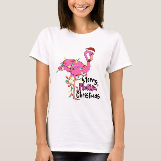 Funny Merry Flockin Kerstmis Flamingo T-shirt (Voorkant)