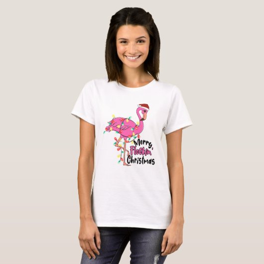 Funny Merry Flockin Kerstmis Flamingo T-shirt (Voorkant volledig)