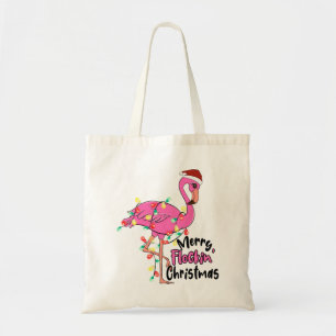 Funny Merry Flockin Kerstmis Flamingo Tote Bag