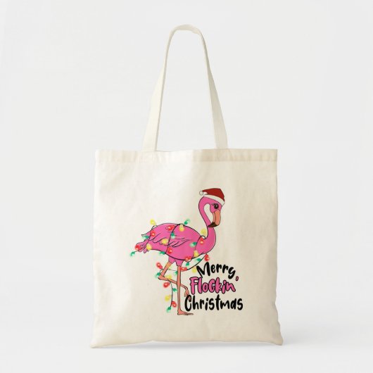 Funny Merry Flockin Kerstmis Flamingo Tote Bag (Voorkant)