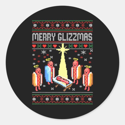 Funny Merry Glizzmas Hot Dogs Family Gro Ugly Chri Ronde Sticker (Voorkant)