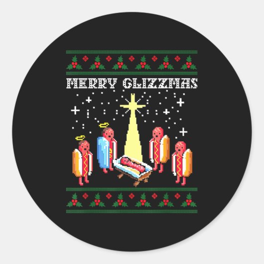 Funny Merry Glizzmas Hot Dogs Family Group Ugly Ch Ronde Sticker (Voorkant)
