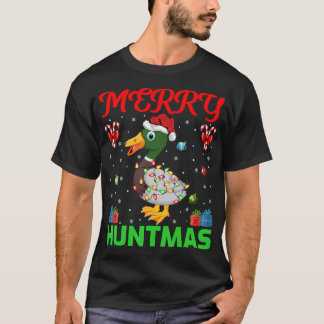 Funny Merry Huntmas Lighting Duck Hunting Chr T-shirt