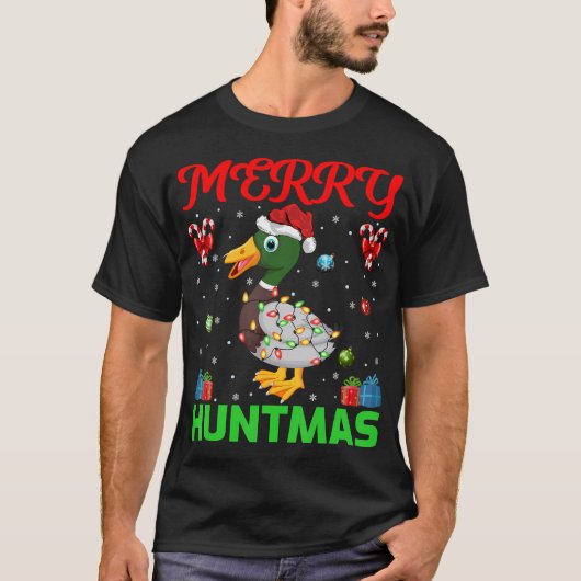 Funny Merry Huntmas Lighting Duck Hunting Chr T-shirt (Voorkant)