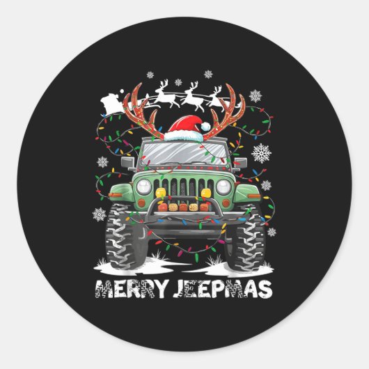 Funny Merry Jeepmas Ugly Light Reindeer Christmas  Ronde Sticker (Voorkant)