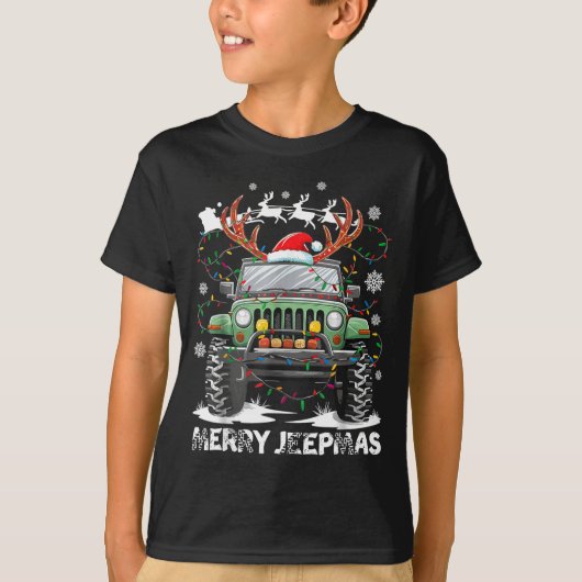 Funny Merry Jeepmas Ugly Light Reindeer Christmas  T-shirt (Voorkant)