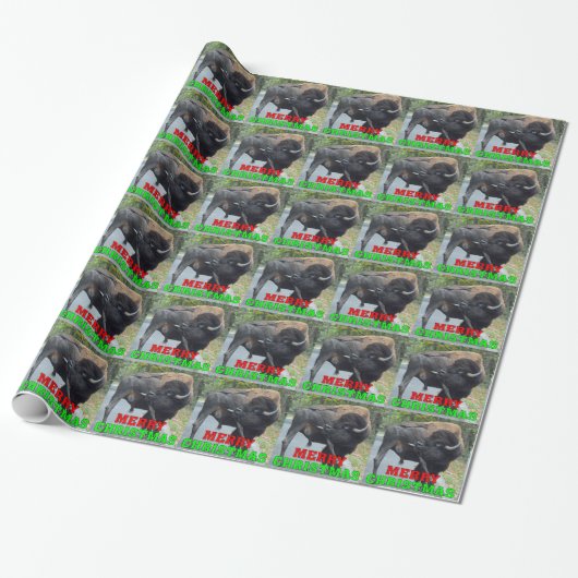 Funny Merry kerstbull met giftestikels Cadeaupapier (Uitgerold)