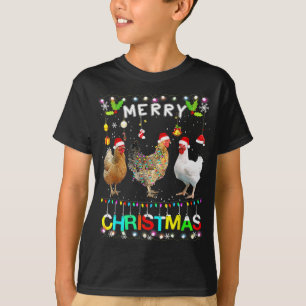 Funny Merry KerstChicken Santa Hat Lights Xma T-shirt