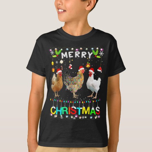 Funny Merry KerstChicken Santa Hat Lights Xma T-shirt (Voorkant)