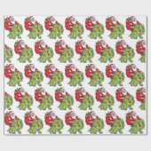 Funny Merry Kerstmis Dinosaur Santa Claus Cadeaupapier (Vlak)