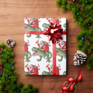 Funny Merry Kerstmis Dinosaur Santa Claus Cadeaupapier