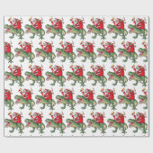 Funny Merry Kerstmis Dinosaur Santa Claus Cadeaupapier (Vlak)