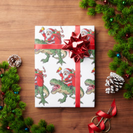 Funny Merry Kerstmis Dinosaur Santa Claus Cadeaupapier