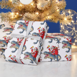 Funny Merry Kerstmis Dinosaur Santa Claus Cadeaupapier