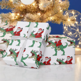 Funny Merry Kerstmis Dinosaur Santa Claus Cadeaupapier