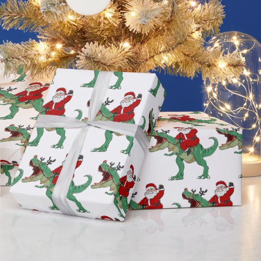 Funny Merry Kerstmis Dinosaur Santa Claus Cadeaupapier (Feestdagen)