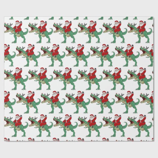 Funny Merry Kerstmis Dinosaur Santa Claus Cadeaupapier (Vlak)