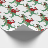 Funny Merry Kerstmis Dinosaur Santa Claus Cadeaupapier (Hoek)