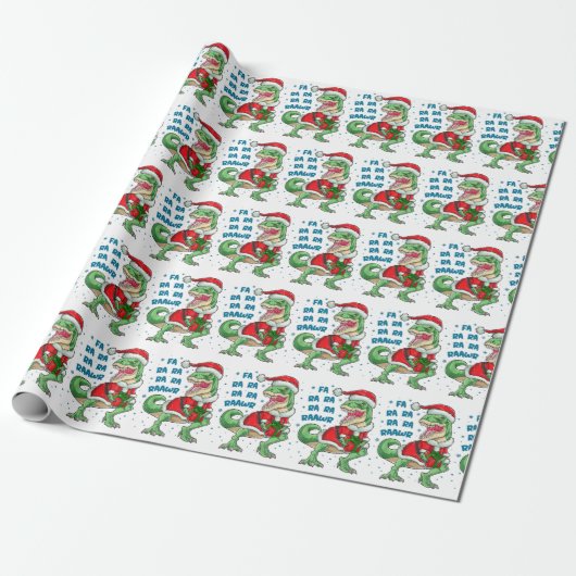 Funny Merry Kerstmis Dinosaur Santa Hat Cadeaupapier (Uitgerold)