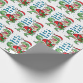 Funny Merry Kerstmis Dinosaur Santa Hat Cadeaupapier (Hoek)