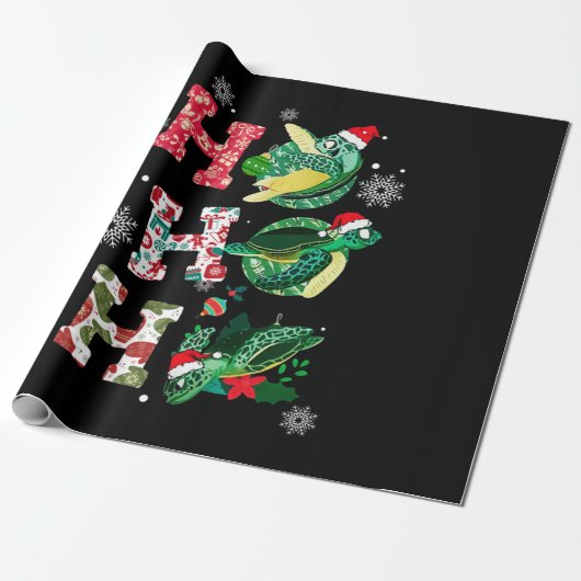 Funny Merry Kerstmis HO HO Turtle Santa Cadeaupapier (Uitgerold)