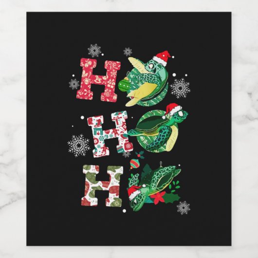 Funny Merry Kerstmis HO HO Turtle Santa Wijn Etiket (Enkel label)