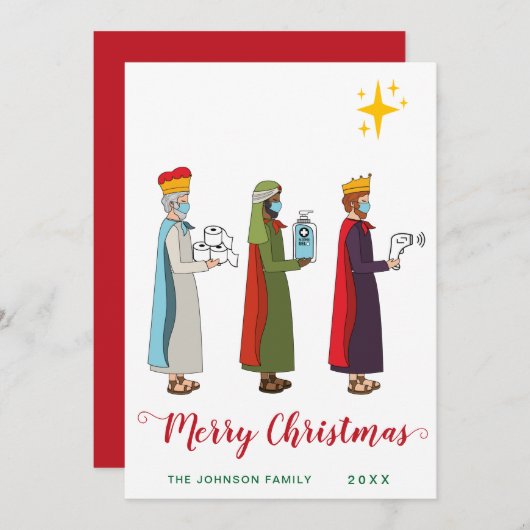 Funny Merry Kerstmis met een groet van drie koning Feestdagenkaart (Voorkant / Achterkant)