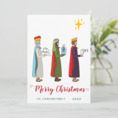 Funny Merry Kerstmis met een groet van drie koning Feestdagenkaart (Staand voorkant)