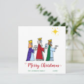 Funny Merry Kerstmis met een groet van drie koning Feestdagenkaart (Staand voorkant)