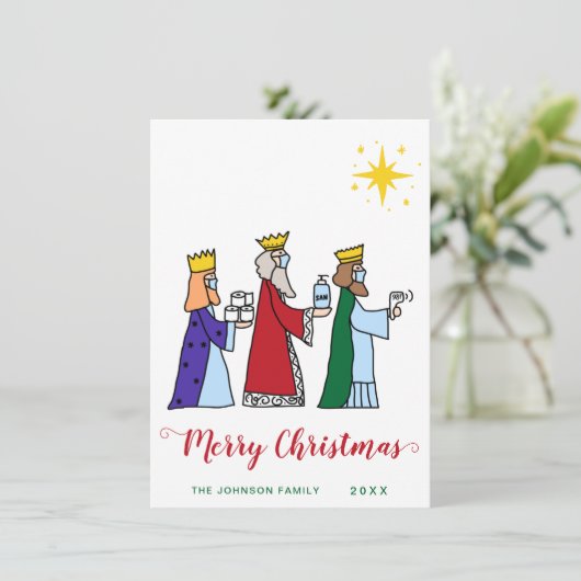 Funny Merry Kerstmis met een groet van drie koning Feestdagenkaart (Staand voorkant)