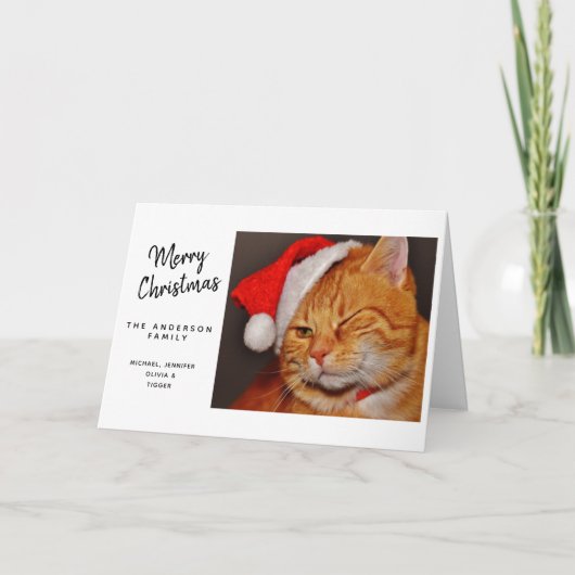 Funny Merry Kerstmis Oranje Cat met Santa Hat Feestdagen Kaart (Voorkant)