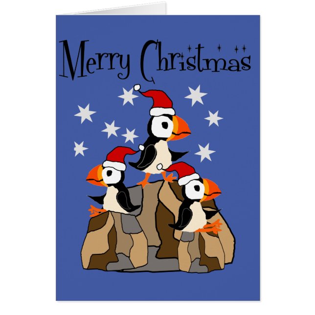 Funny Merry Kerstmis Puffin Birds and Snow (Voorkant)