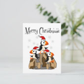 Funny Merry Kerstmis Puffin Birds and Snow Briefkaart (Staand voorkant)