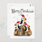 Funny Merry Kerstmis Puffin Birds and Snow Briefkaart (Voorkant / Achterkant)