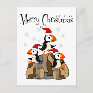 Funny Merry Kerstmis Puffin Birds and Snow Briefkaart