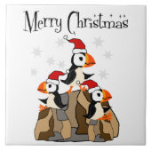 Funny Merry Kerstmis Puffin Birds and Snow Tegeltje (Voorkant)